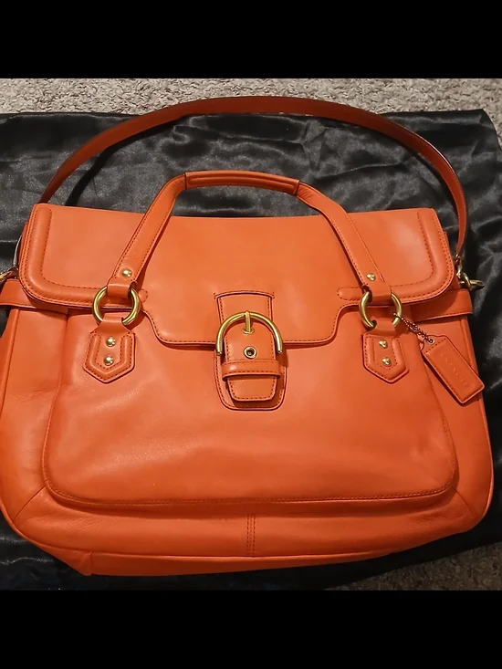 Coach Campbell Eva Flap Satchel Red Orange Leather Crossbody Shoulder Bag Gold - Picture 13 of 16